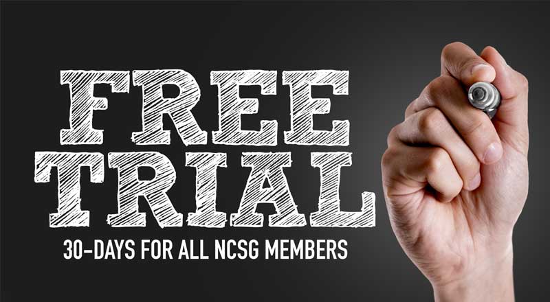 NCSG free trial button graphic with a hand and a pen